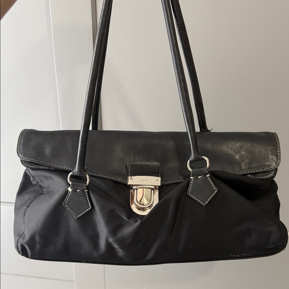 Prada Black Leather and Nylon Shoulder Bag